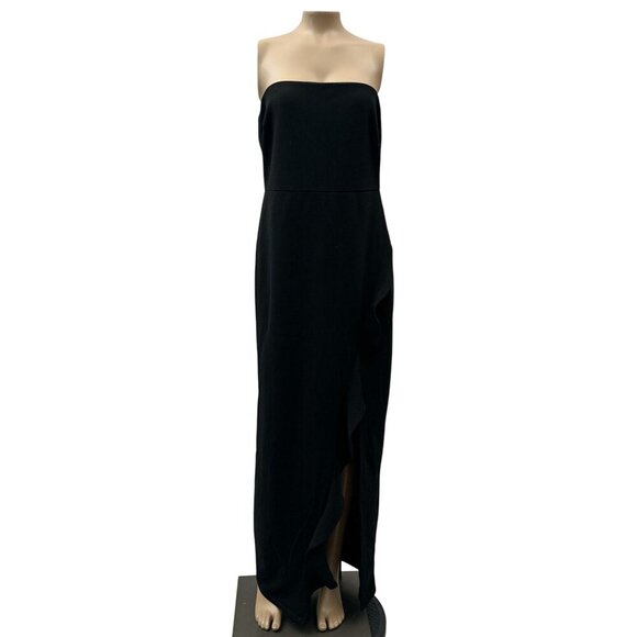 Lulus Womens Maxi Dress High Split Ruffle Side Back Zipper Strapless Black L - Picture 3 of 13